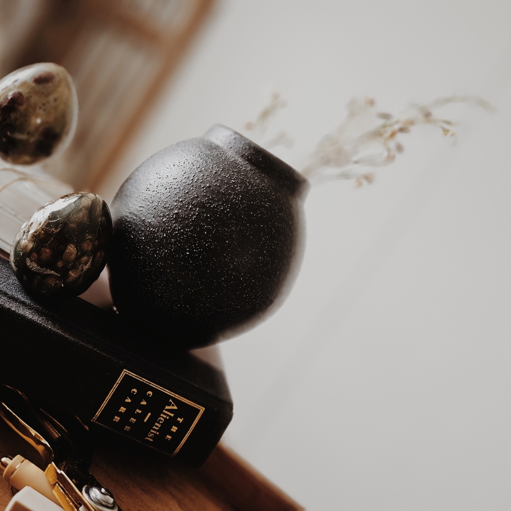 Round Black Textured Vase
